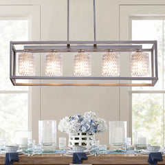 5 - Light Crystal Kitchen Island Linear Pendant 10015AS