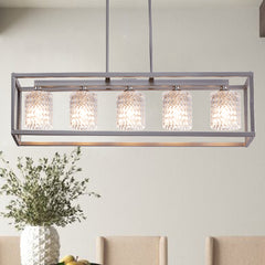 5 - Light Crystal Kitchen Island Linear Pendant 10015AS