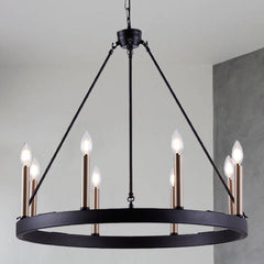 8 - Light Wagon Wheel Candle Style Chandelier 10518BK-BD