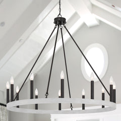 12 - Light Candle Style Wagon Wheel Chandelier 10552-CW-BK