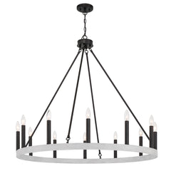 12 - Light Candle Style Wagon Wheel Chandelier 10552-CW-BK