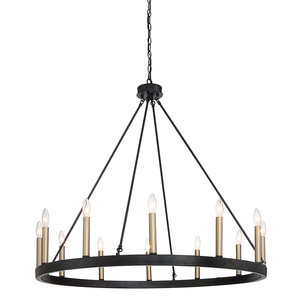 12 - Light Candle Style Wagon Wheel Chandelier 10552BK-BD