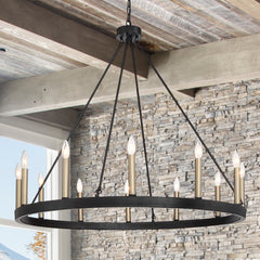 12 - Light Candle Style Wagon Wheel Chandelier 10552BK-BD