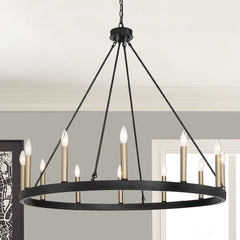 12 - Light Candle Style Wagon Wheel Chandelier 10552BK-BD