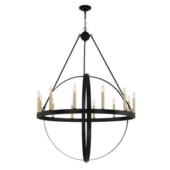 12 - Light Geometric Candle Style Wagon Wheel Chandelier 10552CR-BK-BD