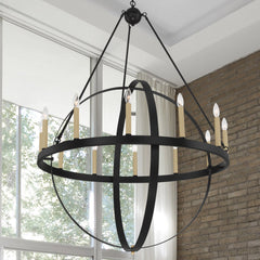 12 - Light Geometric Candle Style Wagon Wheel Chandelier 10552CR-BK-BD