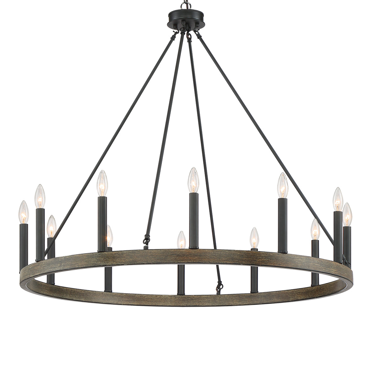 12 - Light Candle Style Wagon Wheel Chandelier 10552DW-BK