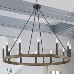 12 - Light Candle Style Wagon Wheel Chandelier 10552DW-BK