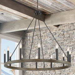 12 - Light Candle Style Wagon Wheel Chandelier 10552DW-BK