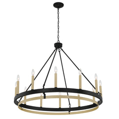 12 - Light Candle Style Wagon Wheel Chandelier 10552TW-BK-BD