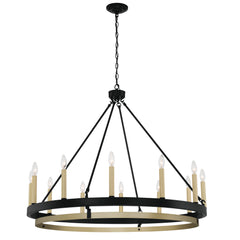 12 - Light Candle Style Wagon Wheel Chandelier 10552TW-BK-BD