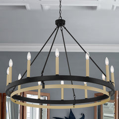 12 - Light Candle Style Wagon Wheel Chandelier 10552TW-BK-BD