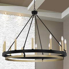 12 - Light Candle Style Wagon Wheel Chandelier 10552TW-BK-BD