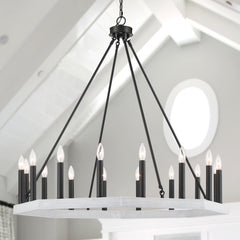 16 - Light Candle Style Wagon Wheel Chandelier 10586-CW-BK