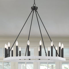 16 - Light Candle Style Wagon Wheel Chandelier 10586-CW-BK