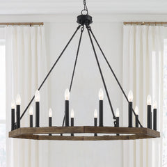 16 - Light Candle Style Wagon Wheel Chandelier 10586DW-BK