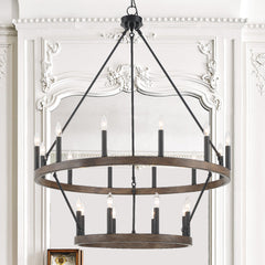 20 - Light Wagon Wheel Candle Style Chandelier 10588DW-BK