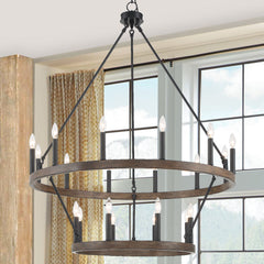 20 - Light Wagon Wheel Candle Style Chandelier 10588DW-BK