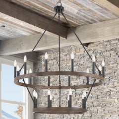 20 - Light Wagon Wheel Candle Style Chandelier 10588DW-BK