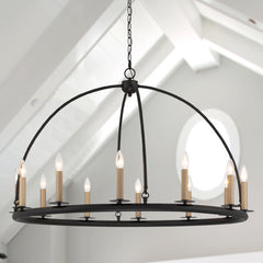 12 Light Wagon Wheel Candle Style Chandelier MLT1012BK-BD