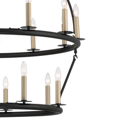 20 Light Wagon Wheel Candle Style Chandelier MLT1220BK-BD