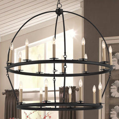 20 Light Wagon Wheel Candle Style Chandelier MLT1220BK-BD