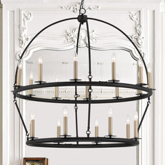 20 Light Wagon Wheel Candle Style Chandelier MLT1220BK-BD