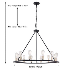 12 Light Wagon Wheel Candle Style Chandelier MLT3112LT-BD-BK