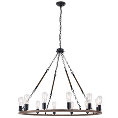 12 Light Wagon Wheel Candle Style Chandelier MLT5112LT-DW-BK