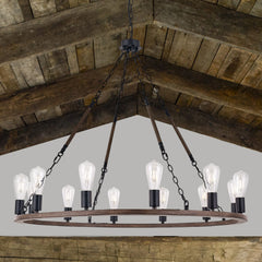 12 Light Wagon Wheel Candle Style Chandelier MLT5112LT-DW-BK