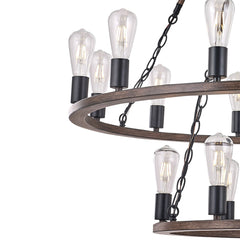 18 Light Wagon Wheel Candle Style Chandelier MLT5218LT-DW-BK