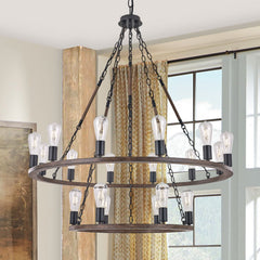 18 Light Wagon Wheel Candle Style Chandelier MLT5218LT-DW-BK