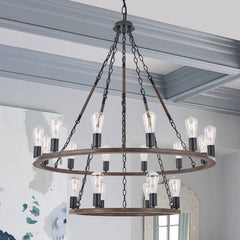 18 Light Wagon Wheel Candle Style Chandelier MLT5218LT-DW-BK