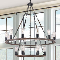 18 Light Wagon Wheel Candle Style Chandelier MLT5218LT-DW-BK