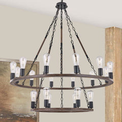 18 Light Wagon Wheel Candle Style Chandelier MLT5218LT-DW-BK