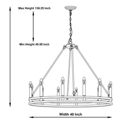 12 Light Candle Style Wagon Wheel Chandelier MLT5812TW-BK-BD