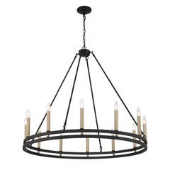 12 Light Candle Style Wagon Wheel Chandelier MLT5812TW-BK-BD