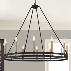 12 Light Candle Style Wagon Wheel Chandelier MLT5812TW-BK-BD