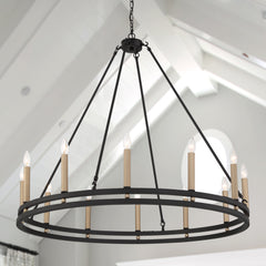 12 Light Candle Style Wagon Wheel Chandelier MLT5812TW-BK-BD