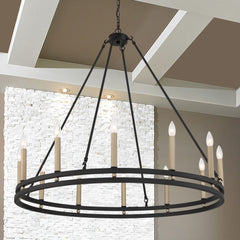 12 Light Candle Style Wagon Wheel Chandelier MLT5812TW-BK-BD