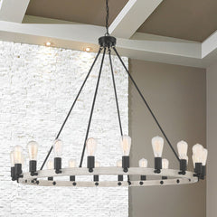 20 - Light Candle Style Wagon Wheel Chandelier Driftwood/Brass Dust MLT6220LT-WO-BK