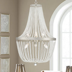 6 - Light Unique Empire Chandelier with Beaded Accents SJB80706AS