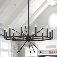 22 - Light Candle Style Wagon Wheel Chandelier SJS90922BK