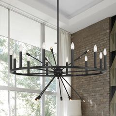 22 - Light Candle Style Wagon Wheel Chandelier SJS90922BK