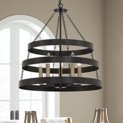 5 - Light Candle Style Wagon Wheel Chandelier SJT30305BK-BD