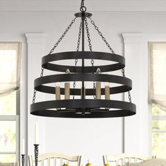 5 - Light Candle Style Wagon Wheel Chandelier SJT30305BK-BD