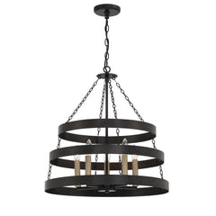 5 - Light Candle Style Wagon Wheel Chandelier SJT30305BK-BD