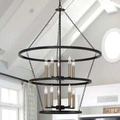 10 - Light Candle Style Wagon Wheel Chandelier SJT31910BK-BD