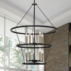 10 - Light Candle Style Wagon Wheel Chandelier SJT31910BK-BD