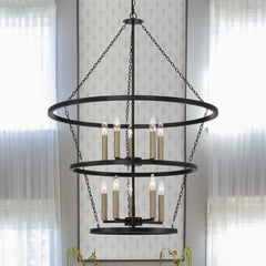 10 - Light Candle Style Wagon Wheel Chandelier SJT31910BK-BD